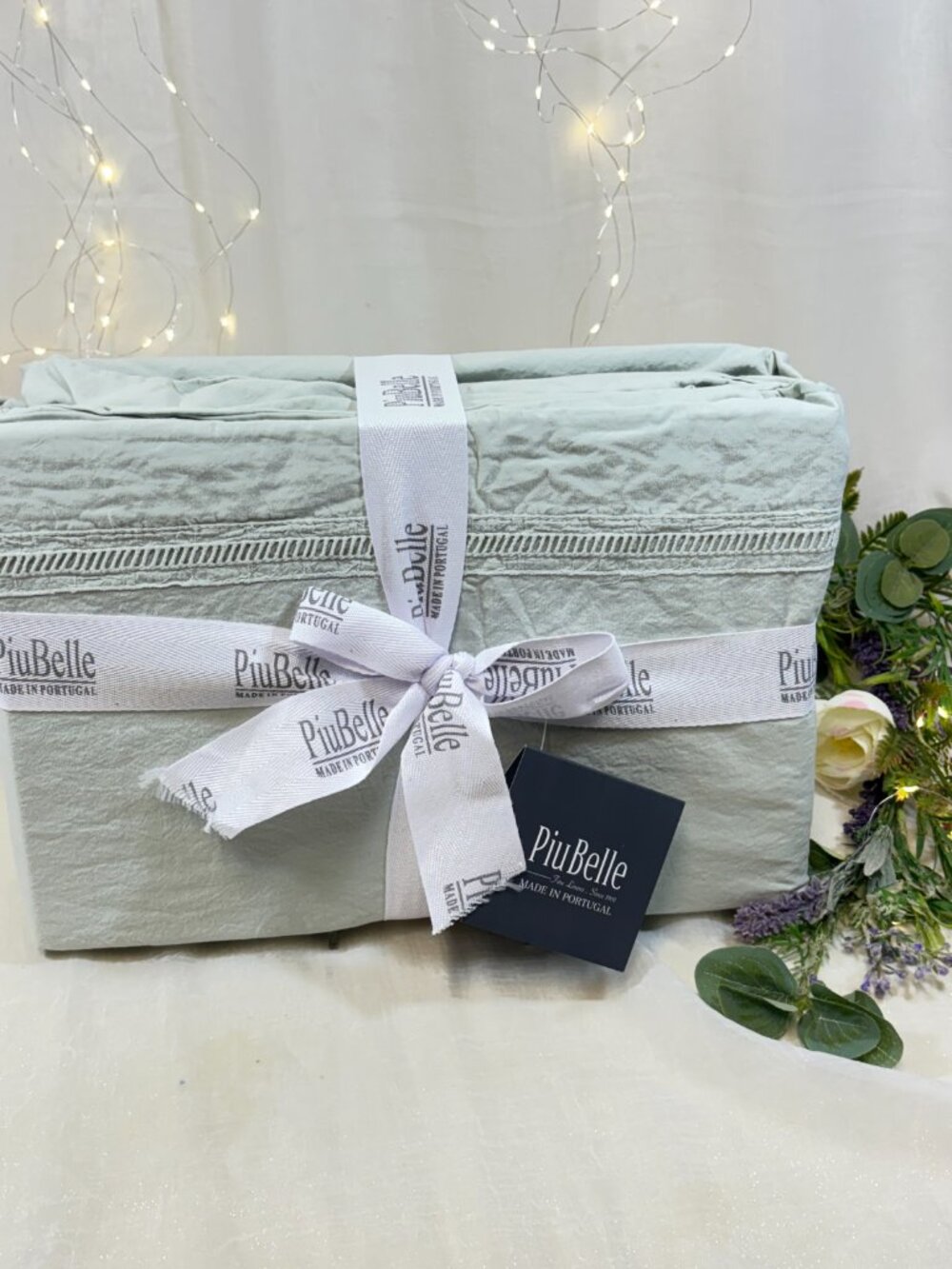 PiuBelle Made in Portugal Luxury Cotton Hemstitch Queen Sheet 4PC LT Sage New